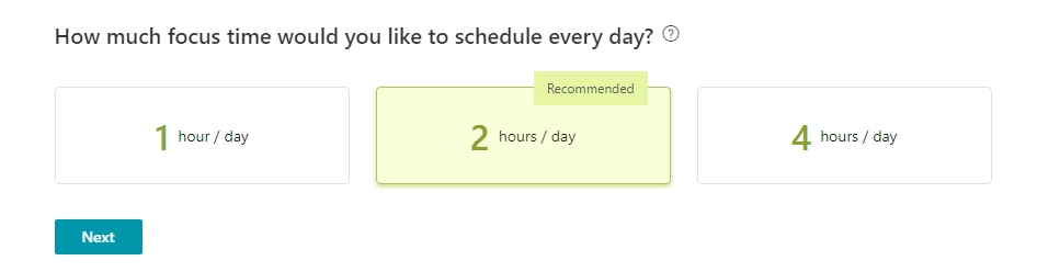 Screenshot of setting focus time in Microsoft
