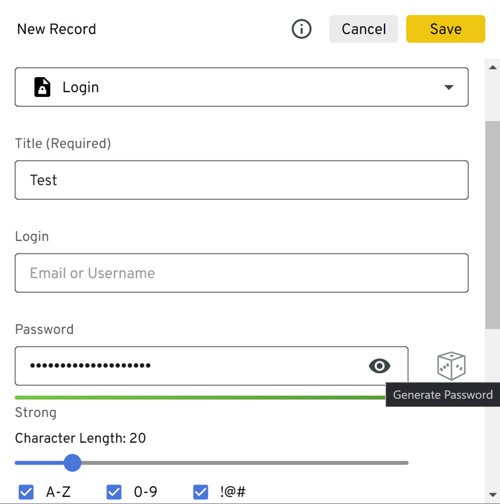 Screenshot of a new password in Keeper Password Manager