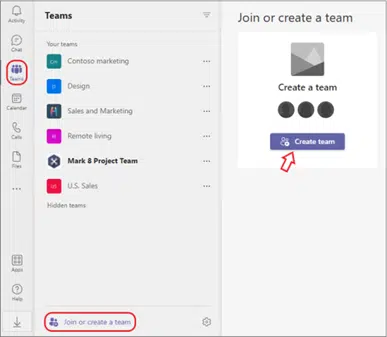 Visualization on how to create a new team in Microsoft Teams