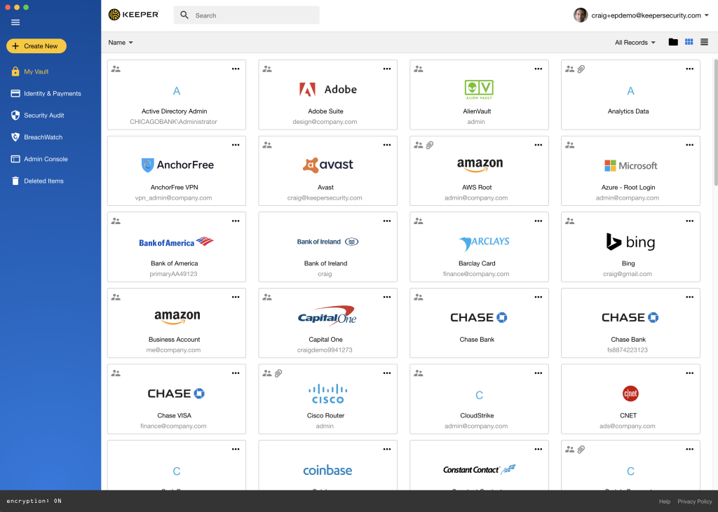 Screenshot of Keeper Password Manager dashboard