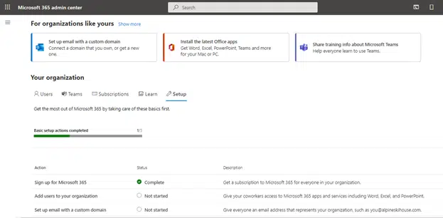 Screenshot of the Admin Center in Microsoft 365