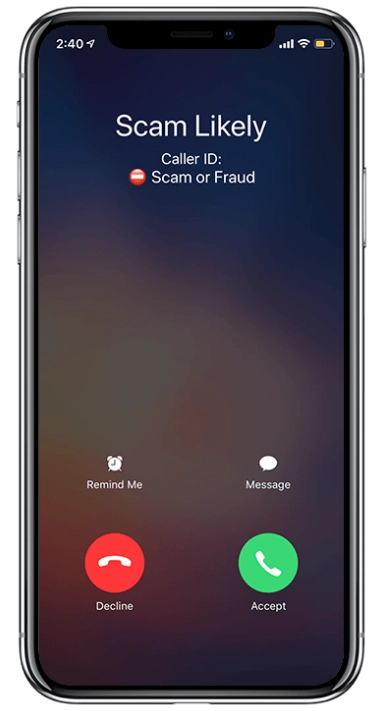 Screenshot of a likely scam call on an iPhone