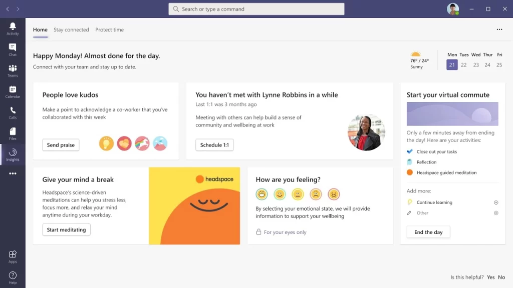 Headspace in Microsoft Teams dashboard