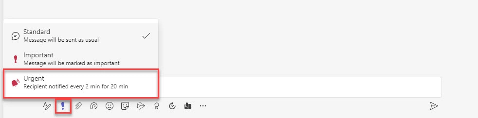 Screenshot of Urgent messages in Microsoft Teams
