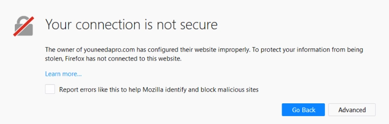Example of a website without an SSL certificate