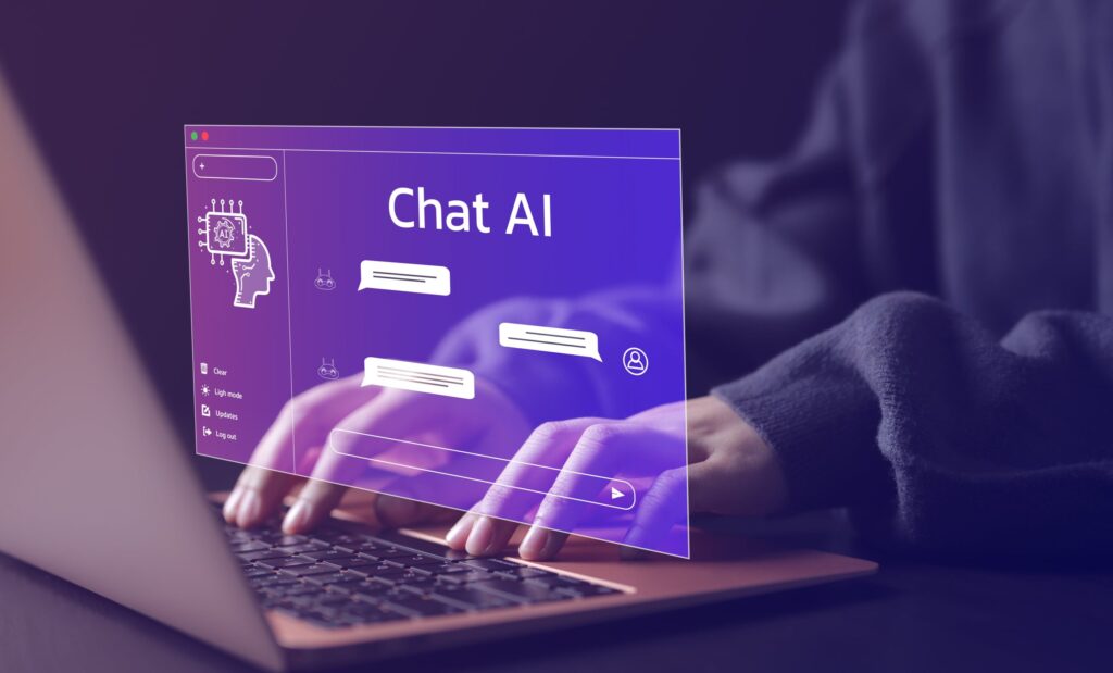 Person typing on laptop using a Chat AI system