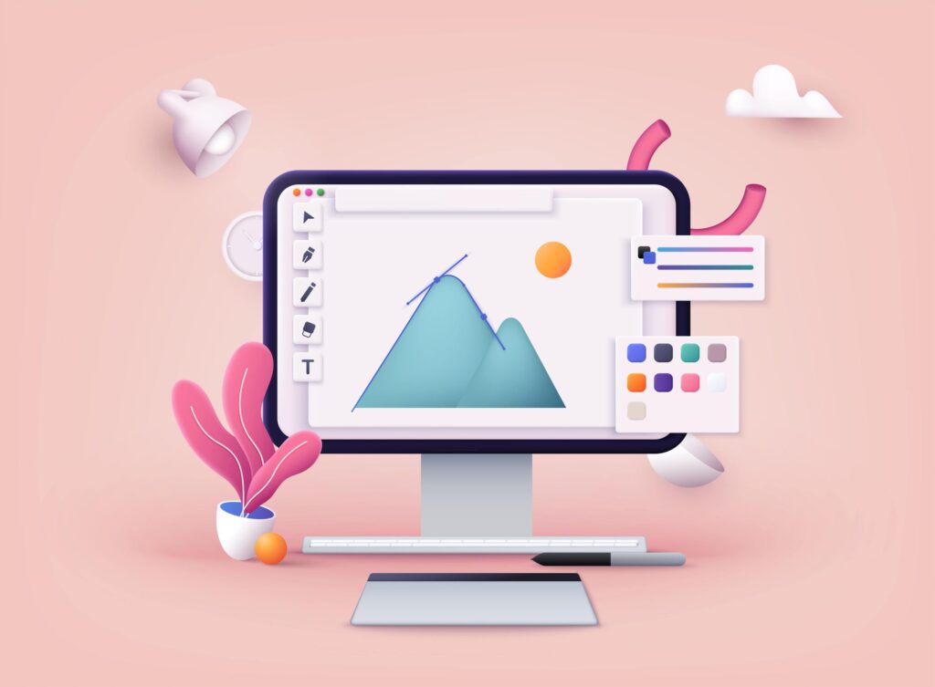 The picture is an illustration of a computer screen displaying photo editor tools.