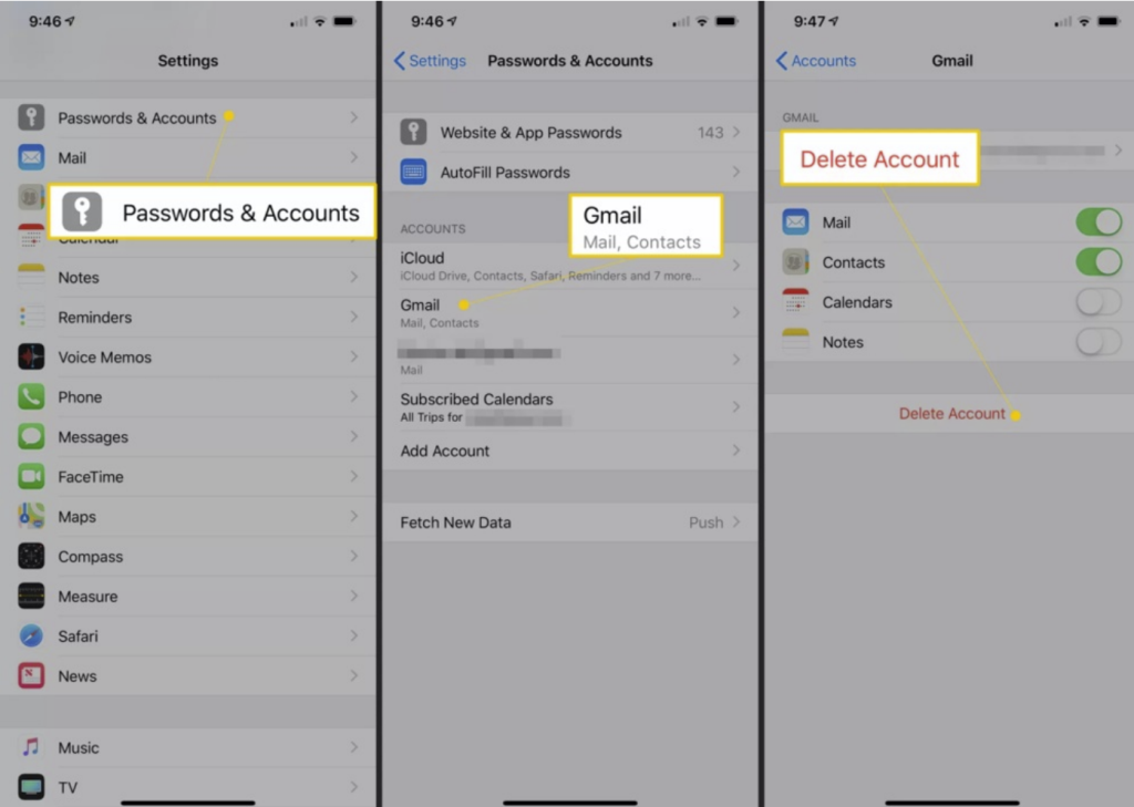 how to remove an email account from iphone mail app